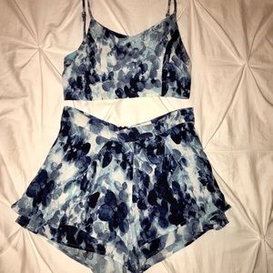 Blue Patterned Top + Shorts Set